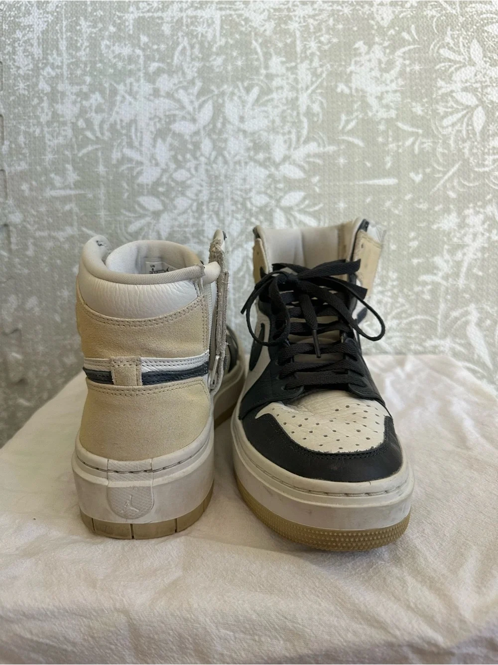 Nike Air Jordan 1 High Top Sneakers in Black, White & Beige
